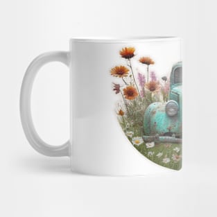 Old car in a field of flowers Mug